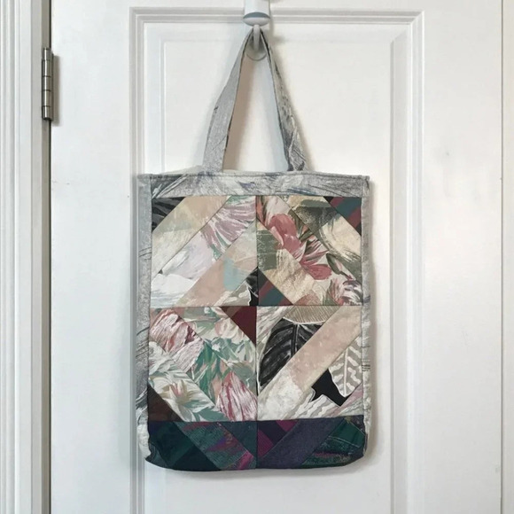 Vintage Handmade Quilted Floral Abstract Patchwork Shoulder Tote Bag - Picture 10 of 10